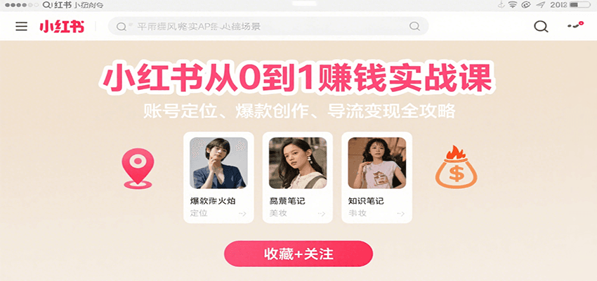 小红书从0到1赚钱实战课：账号定位、 爆款创作 、导流变现全攻略-网赚副业网