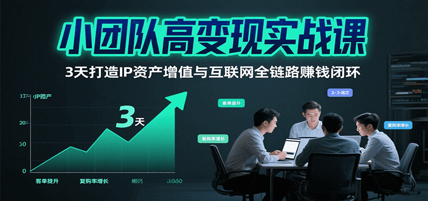 小团队高变现实战课,3天打造IP资产增值与互联网全链路赚钱闭环(第二期)-网赚副业网
