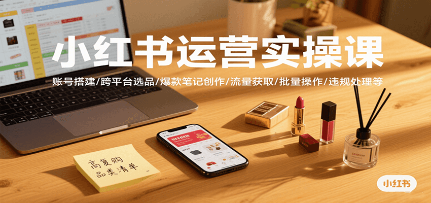 小红书运营实操课,账号搭建/跨平台选品/爆款笔记创作/流量获取/批量操作/违规处理等-网赚副业网
