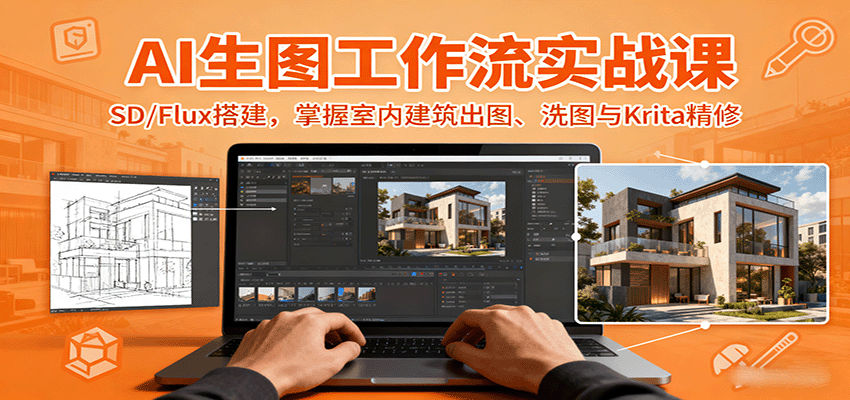 AI生图工作流实战课:SD/Flux搭建,掌握室内建筑出图、洗图与Krita精修-网赚副业网