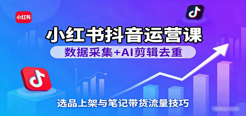 小红书抖音运营课:数据采集+AI剪辑去重,选品上架与笔记带货流量技巧-网赚副业网