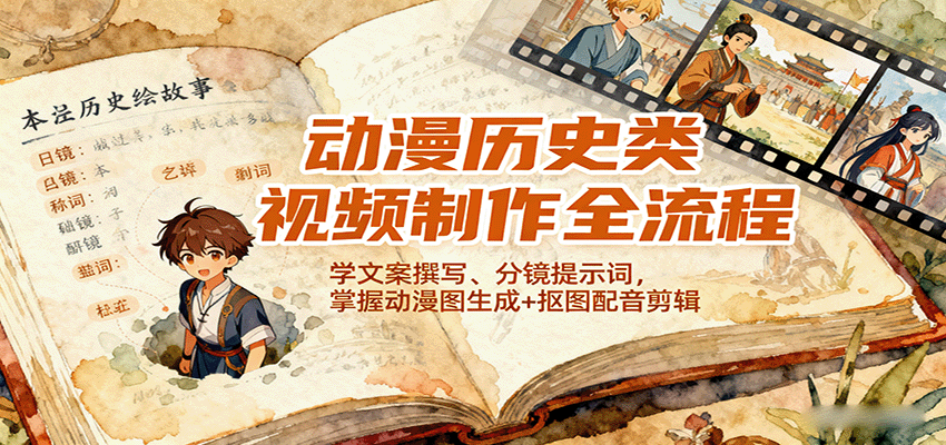 动漫历史类视频制作全流程,学文案撰写、分镜提示词,掌握动漫图生成+抠图配音剪辑-网赚副业网