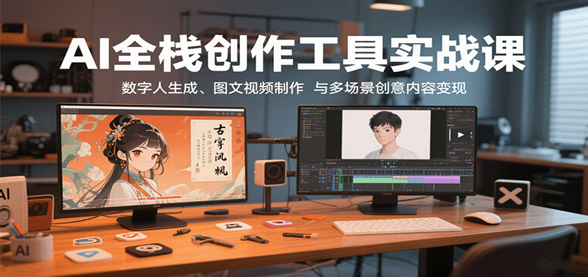 AI全栈创作工具实战课:数字人生成、图文视频制作与多场景创意内容变现-网赚副业网