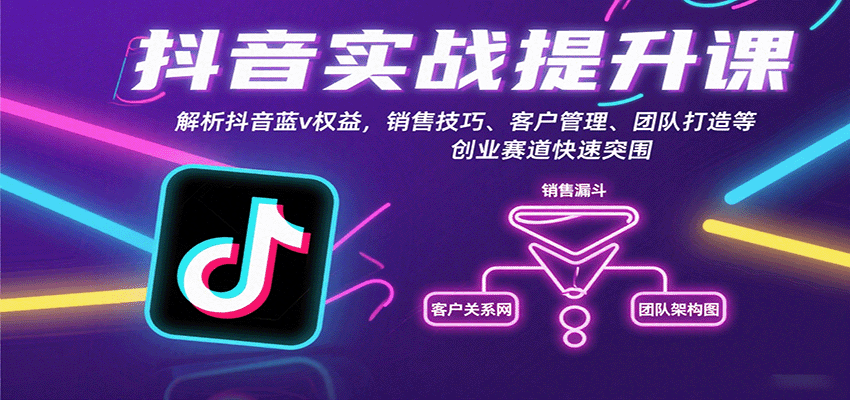 抖音实战提升课:解析抖音蓝v权益,销售技巧、客户管理、团队打造等创业赛道快速突围-网赚副业网