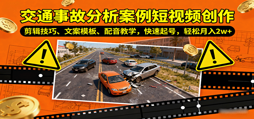 交通事故分析案例短视频创作,剪辑技巧、文案模板、配音教学,快速起号,轻松月入2w+-网赚副业网