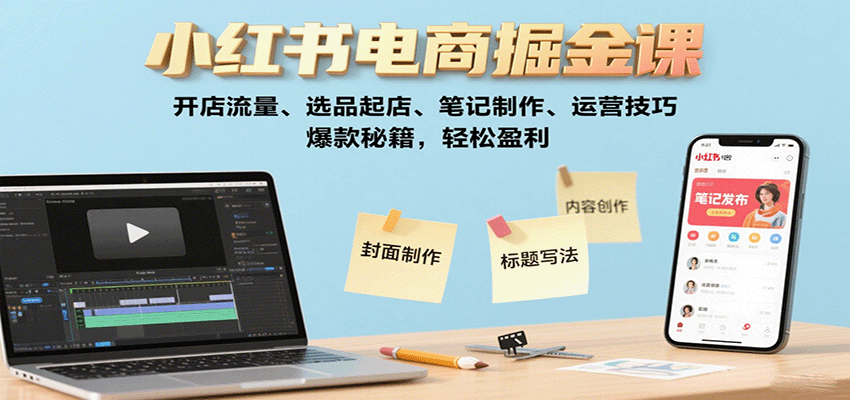 小红书电商掘金课:开店流量、选品起店、笔记制作、运营技巧,爆款秘籍,轻松盈利-网赚副业网