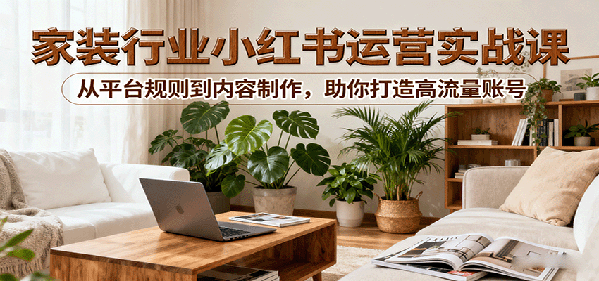 小红书家装行业运营实战课：从平台规则到内容制作，助你打造高流量账号-网赚副业网