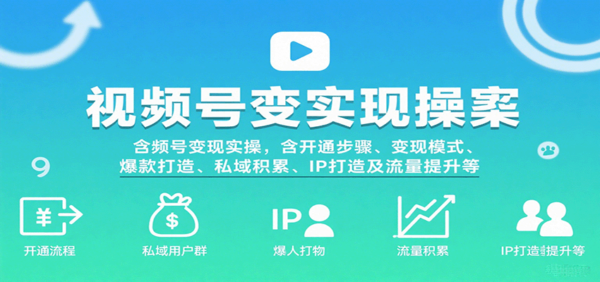 视频号变现实操,含开通步骤、变现模式、爆款打造、私域积累、IP打造及流量提升等-网赚副业网