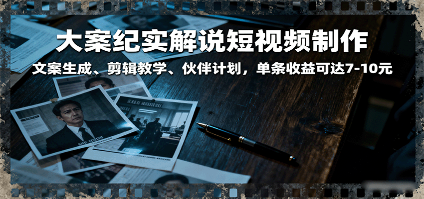 大案纪实解说短视频制作,文案生成、剪辑教学、伙伴计划,单条收益可达7-10元-网赚副业网