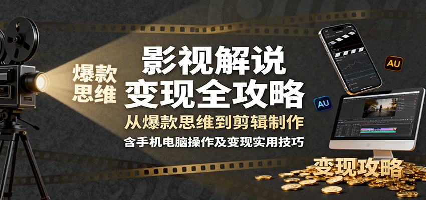 影视解说变现全攻略:从爆款思维到剪辑制作,含手机电脑操作及变现实用技巧-网赚副业网