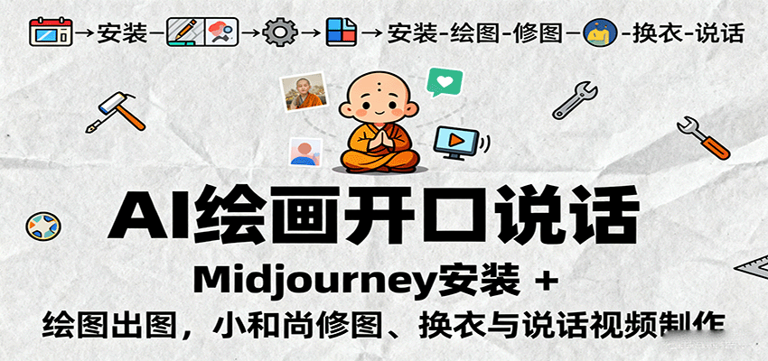 AI绘画开口说话,Midjourney安装 + 绘图出图,小和尚修图、换衣与说话视频制作-网赚副业网