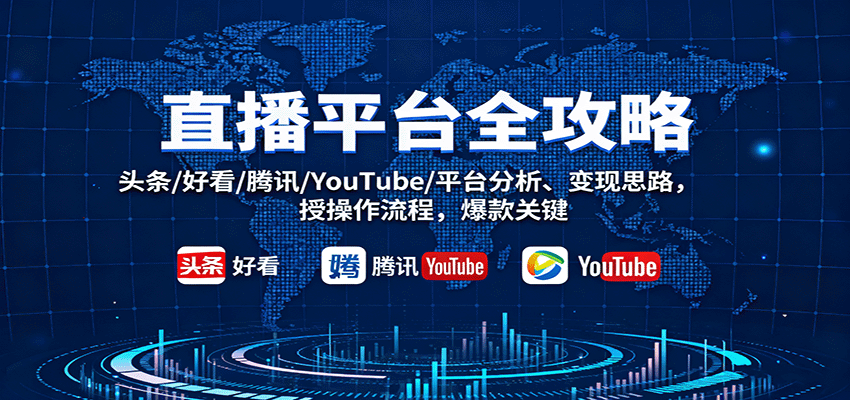 直播平台全攻略:头条/好看/腾讯/YouTube/平台分析、变现思路,授操作流程,爆款关键-网赚副业网