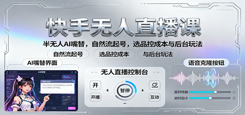 快手无人直播课:半无人AI嘴替,自然流起号,选品控成本与后台玩法-网赚副业网