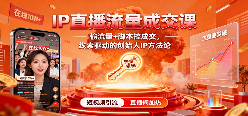 IP直播流量成交课:偷流量+脚本控成交,线索驱动的创始人IP方法论-网赚副业网