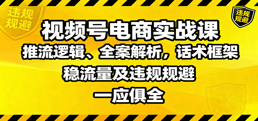 视频号电商实战课:推流逻辑、全案解析,话术框架,稳流量及违规规避等-网赚副业网