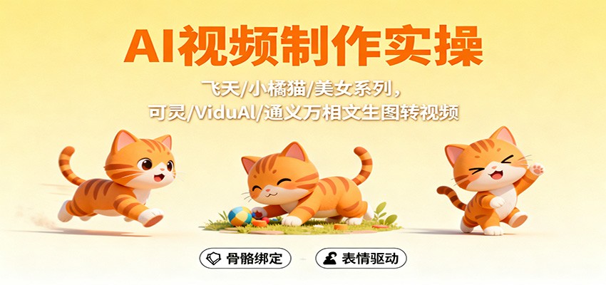 AI视频制作实操,飞天/小橘猫/美女系列,可灵/ViduAl/通义万相文生图转视频-网赚副业网