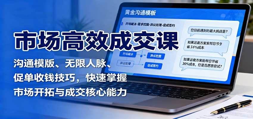 市场高效成交课:沟通模版、无限人脉、促单收钱技巧,快速掌握市场开拓与成交核心能力-网赚副业网