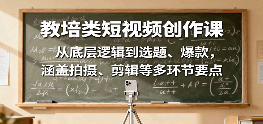 教培类短视频创作课:从底层逻辑到选题、爆款,涵盖拍摄、剪辑等多环节要点-网赚副业网