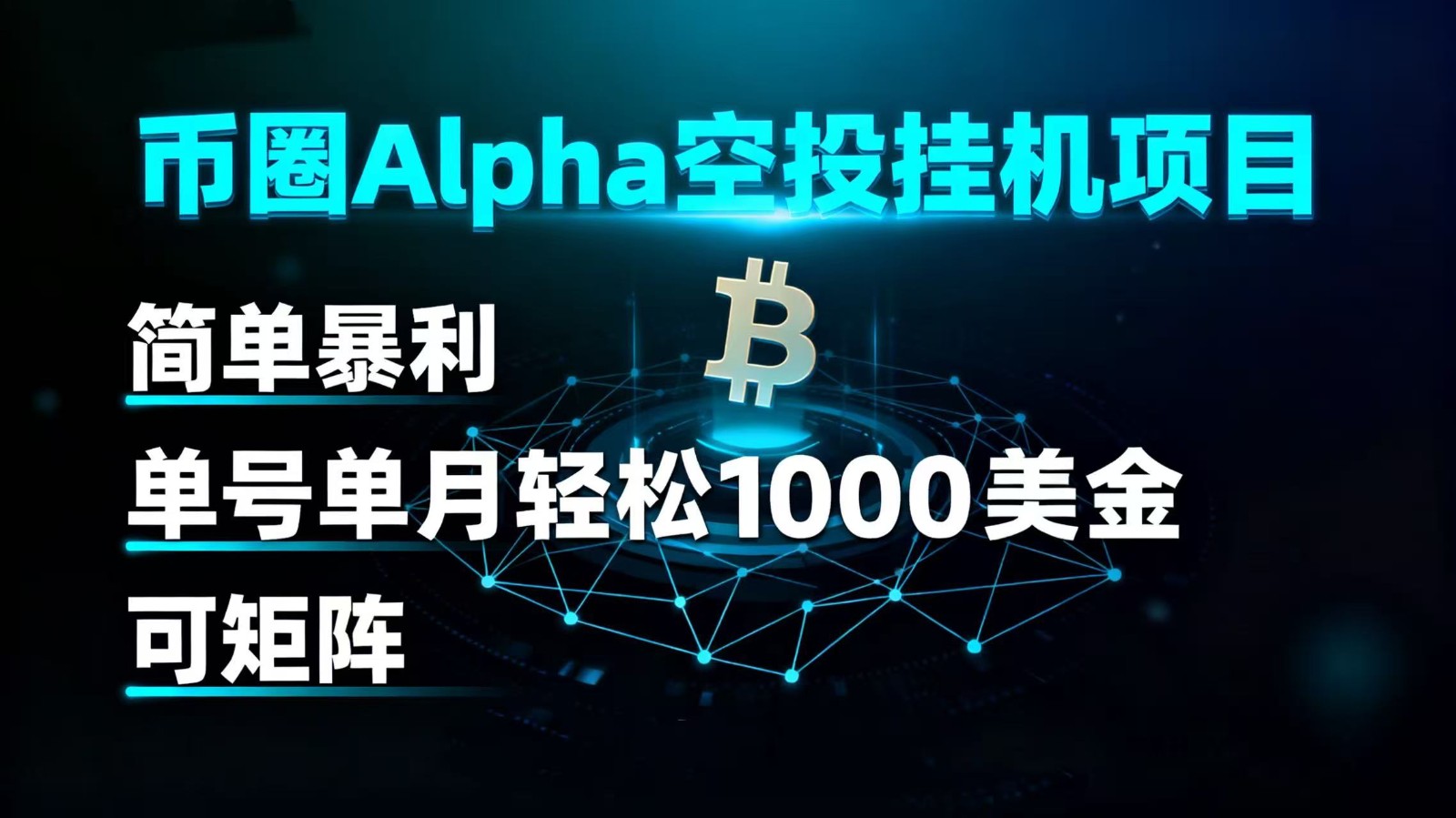 币圈alpha空投挂机项目 简单暴利 单号单月轻松1000+美金 可矩阵-网赚副业网