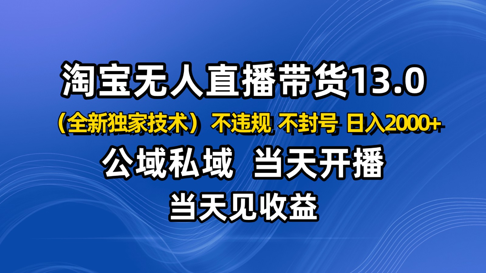 淘宝无人直播13.0,公域私域技术,不封号,不违规 布局下半年旺季赛道,日入2000+-网赚副业网