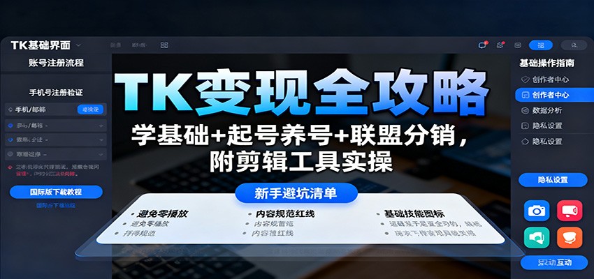 TK变现全攻略:学基础+起号养号+联盟分销,附剪辑工具实操-网赚副业网
