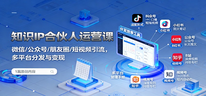 知识IP合伙人运营课：微信/公众号/朋友圈/短视频引流，多平台分发与变现-网赚副业网