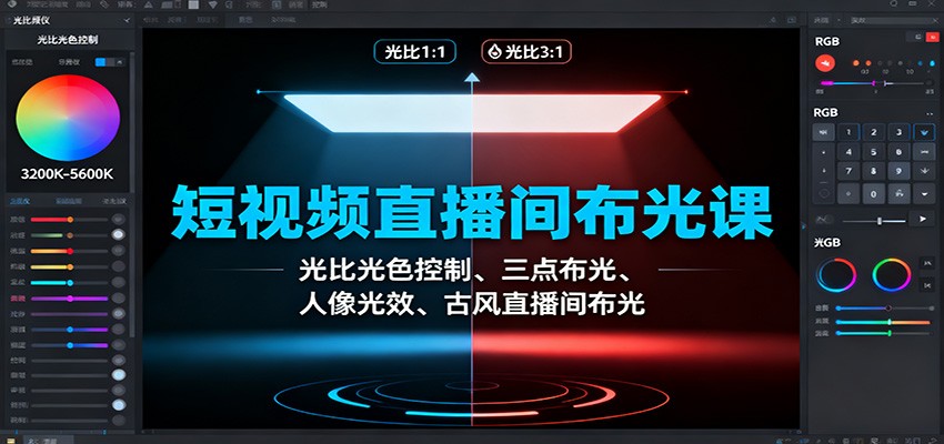 短视频直播间布光课:光比光色控制、三点布光、人像光效、古风直播间布光-网赚副业网