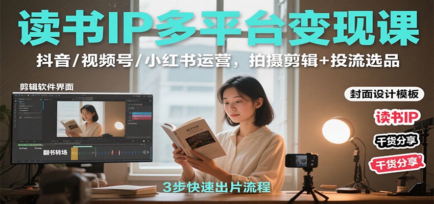 读书IP多平台变现课:抖音/视频号/小红书运营,拍摄剪辑+投流选品-网赚副业网