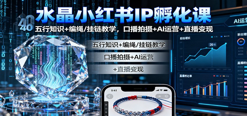 水晶小红书IP孵化课:五行知识+编绳/挂链教学,口播拍摄+AI运营+直播变现-网赚副业网