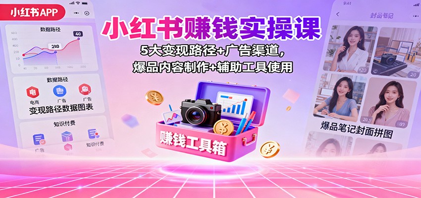 小红书赚钱实操课:5大变现路径+广告渠道,爆品内容制作+辅助工具使用-网赚副业网