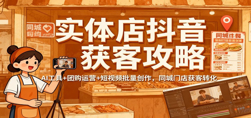 实体店抖音获客攻略:AI工具+团购运营+短视频批量创作,同城门店获客转化-网赚副业网
