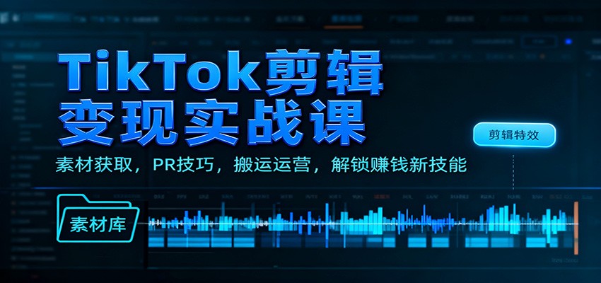 TikTok剪辑变现实战课:素材获取,PR技巧,搬运运营,解锁赚钱新技能-网赚副业网