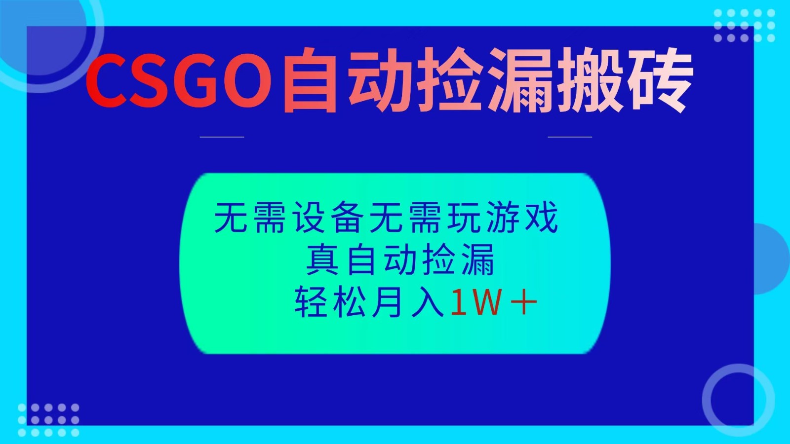 CSGO自动捡漏搬砖,当天操作当天见结果,无需了解游戏,包教包会包落地-网赚副业网