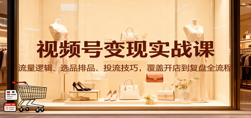 视频号变现实战课:流量逻辑、选品排品、投流技巧,覆盖开店到复盘全流程-网赚副业网