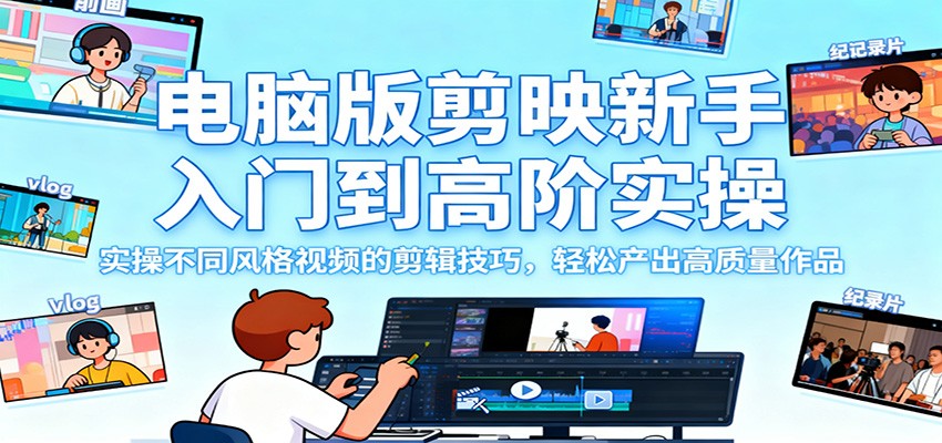 电脑版剪映新手入门到高阶实操，实操不同风格视频的剪辑技巧，轻松产出高质量作品-网赚副业网