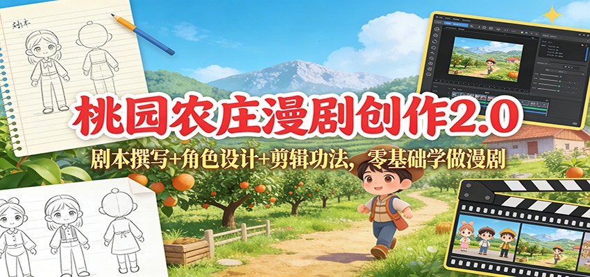 桃园农庄漫剧创作2.0:剧本撰写+角色设计+剪辑功法,零基础学做漫剧-网赚副业网