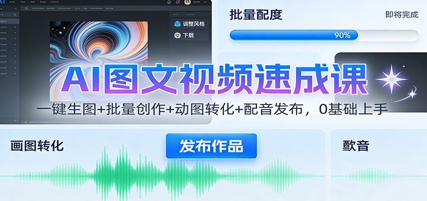 AI图文视频速成课:一键生图+批量创作+动图转化+配音发布,0基础上手-网赚副业网