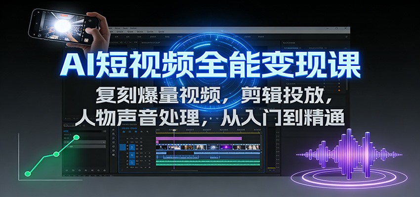 AI短视频全能变现课：复刻爆量视频，剪辑投放，人物声音处理，从入门到精通-网赚副业网