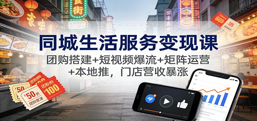 同城生活服务变现课:团购搭建+短视频爆流+矩阵运营+本地推,门店营收暴涨-网赚副业网
