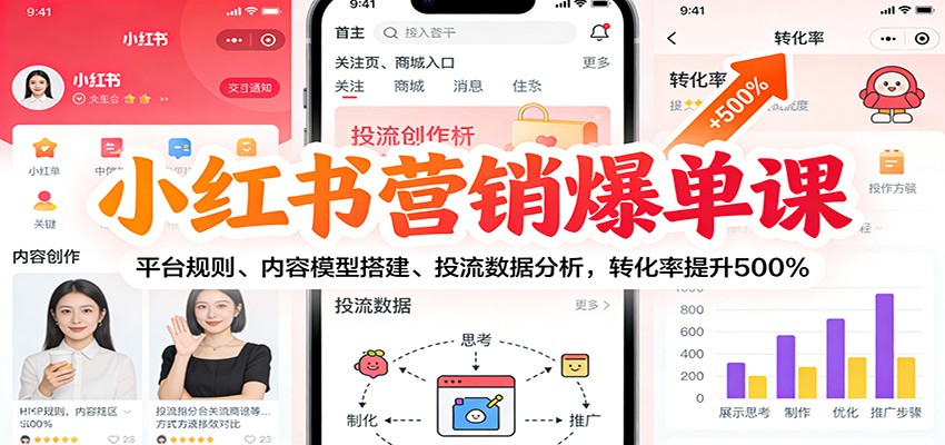 小红书营销爆单课:平台规则、内容模型搭建、投流数据分析,转化率提升500%-网赚副业网