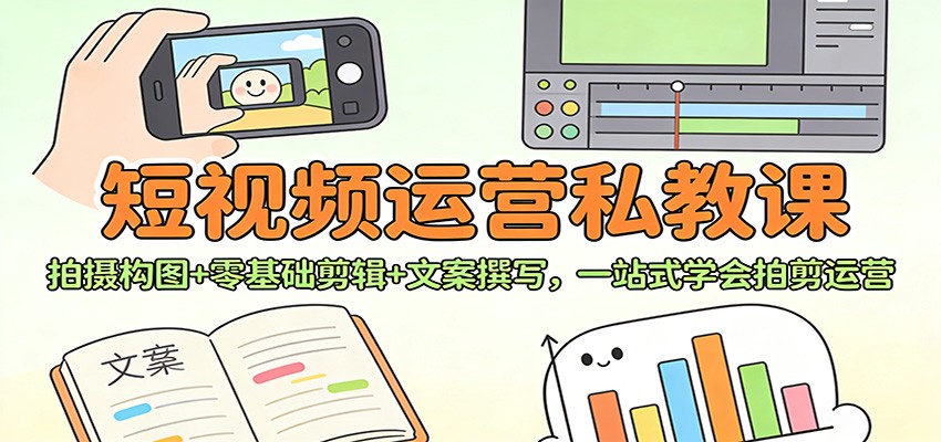 短视频运营私教课:拍摄构图+零基础剪辑 +文案撰写,一站式学会拍剪运营-网赚副业网