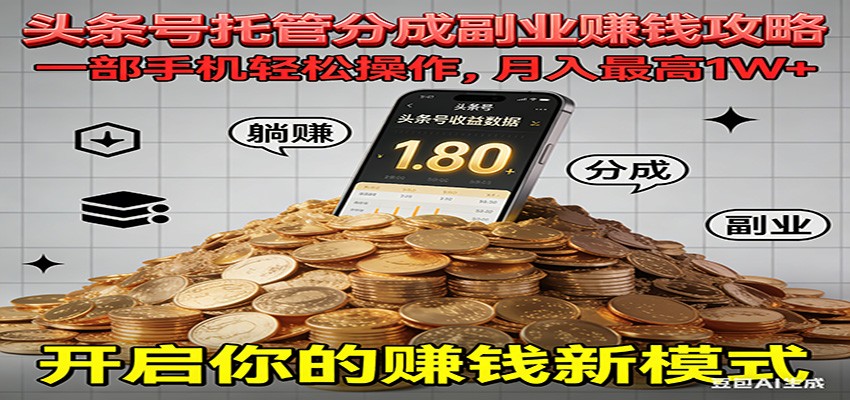 全程托管今日头条,一部手机就可以开干,最高躺赚1W+-网赚副业网