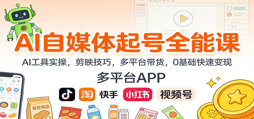 AI自媒体起号全能课:AI工具实操,剪映技巧,多平台带货,0基础快速变现-网赚副业网