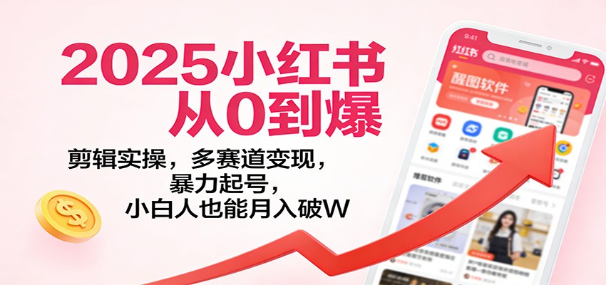 2025小红书从0到爆:剪辑实操,多赛道变现,暴力起号,零基础也能月入破W-网赚副业网