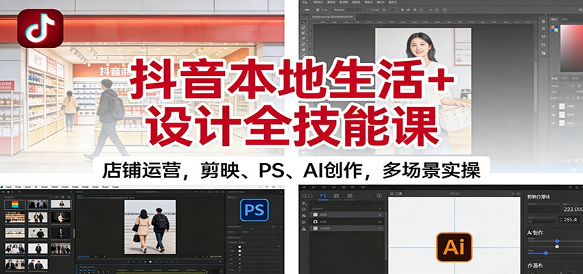 抖音本地生活+设计全技能课:店铺运营,剪映、PS、AI创作,多场景实操-网赚副业网