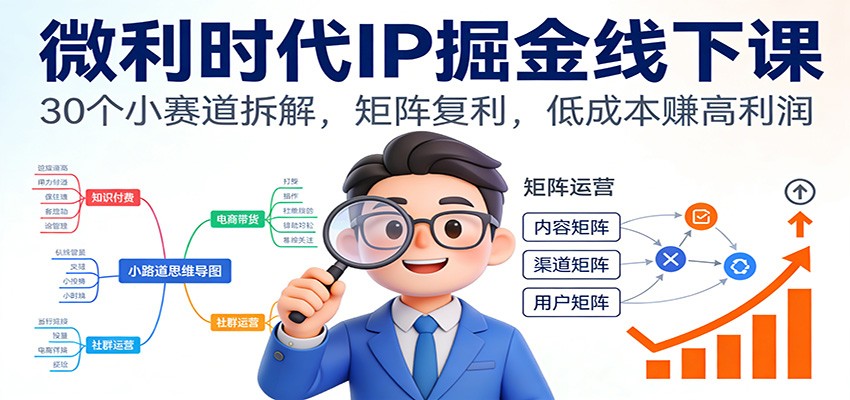 微利时代IP掘金线下课:30个小赛道拆解,矩阵复利,低成本赚高利润-网赚副业网
