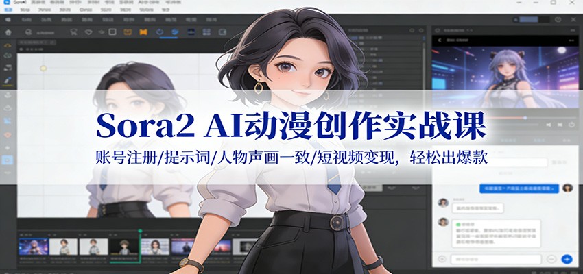Sora2 AI动漫创作实战课:账号注册/提示词/人物声画一致/短视频变现,轻松出爆款-网赚副业网