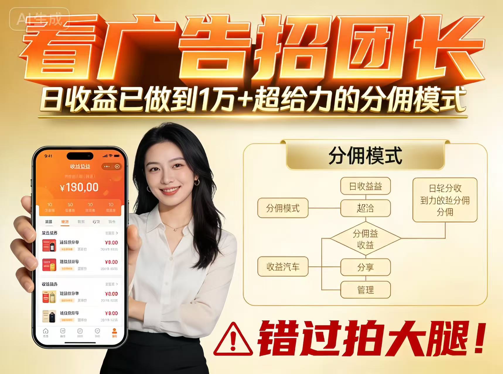 看广告招团长,团队收益已做到日入1万,分佣模式超给力,错过拍大腿-网赚副业网