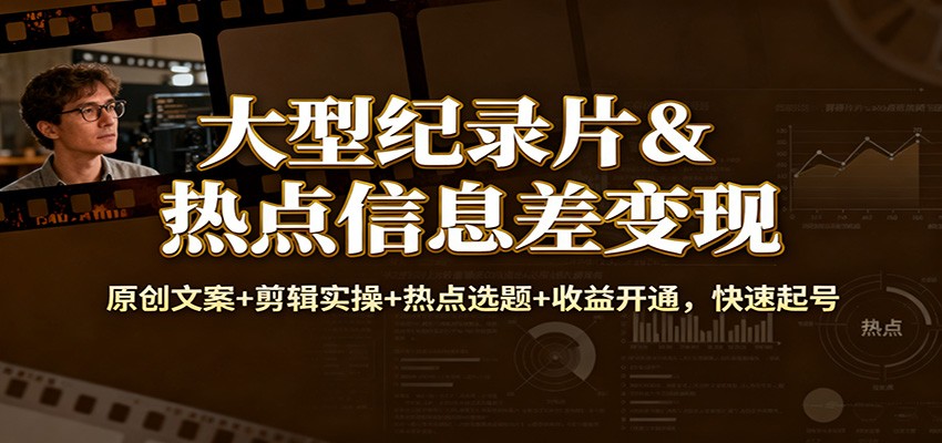 大型纪录片&热点信息差变现:原创文案+剪辑实操+热点选题+收益开通,快速起号-网赚副业网