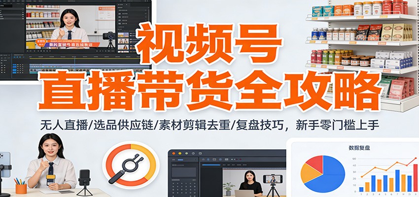 视频号直播带货全攻略：无人直播/选品供应链/素材剪辑去重/复盘技巧，零门槛上手-网赚副业网